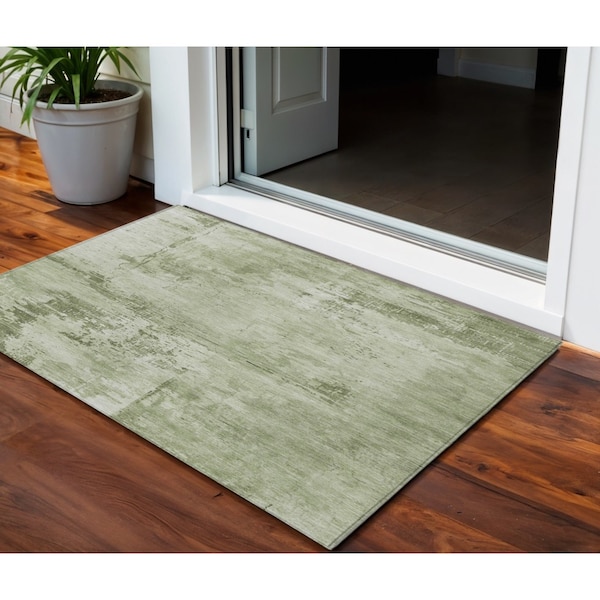 Homeroots 3' X 5' Olive Green And Ivory Abstract Washable Indoor Outdoor Area Rug 602731 - main