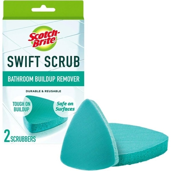 Scotch-Brite Bathroom Buildup Remover, Foam Abrasive, 4.4 in L, 3.8 in W, Green, 2PK 835T - main