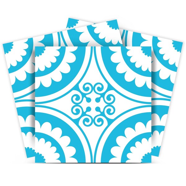 Homeroots 7" X 7" Aqua Gerber Removable Peel and Stick Tiles 400388 - main