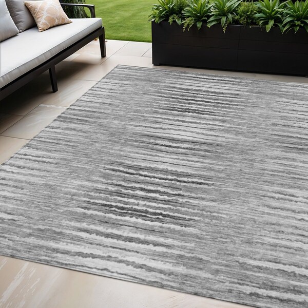 Homeroots 5' X 8' Silver Gray And Charcoal Striped Washable Indoor Outdoor Area Rug 577999 - main