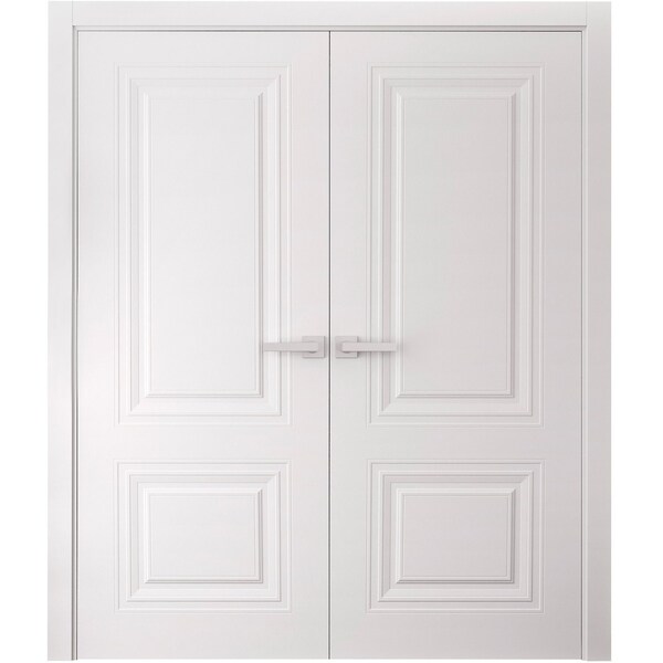 Sartodoors Interior Double Doors 48 x 84 inches, BASIC 9772 White, Wood Interior Solid Panel Frame, Closet B BASIC9772DD-SKIN-4884 - main