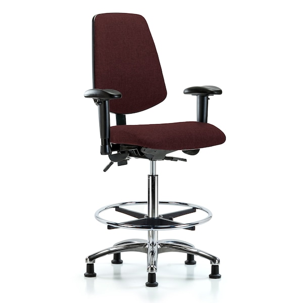 Blue Ridge Ergonomics Fab Hi Bench Chair, Med, Bk, CF, Glds, Bur, 6-Way Adjustable, 26" to 35-1/2" Height, Burgundy BR-FHBCH-MB-CR-T0-A1-CF-RG-F41 - main