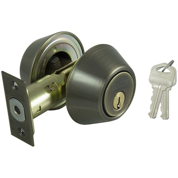 Prosource Deadbolt, 3 Grade, Antique Brass, 2-3/8 to 2-3/4 in Backset, KW1 Keyway, 1-3/8 to 1-3/4 in Thick Door DB82V-PS - main
