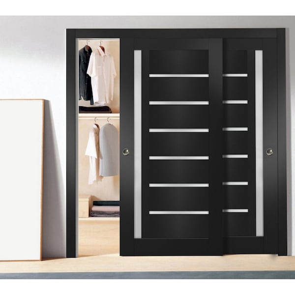 Sartodoors Sliding Closet Bypass Doors Black Solid Core Modern Interior QUADRO4088DBD-BLK-36 - main