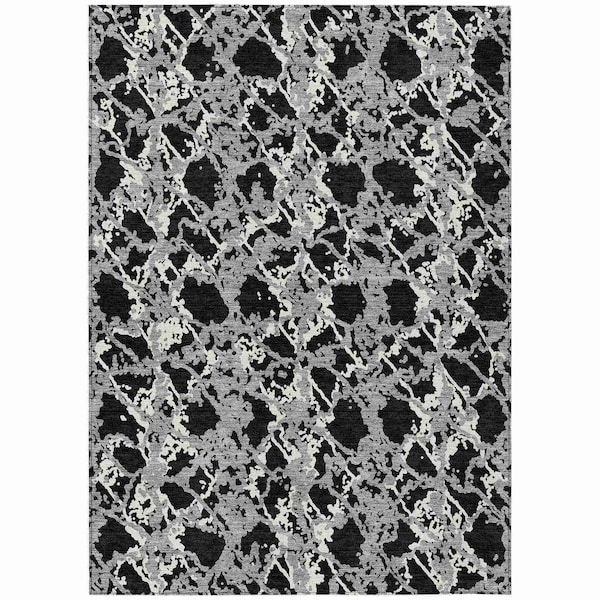 Homeroots 5' X 8' Black And Gray Abstract Washable Indoor Outdoor Area Rug 614126 - main