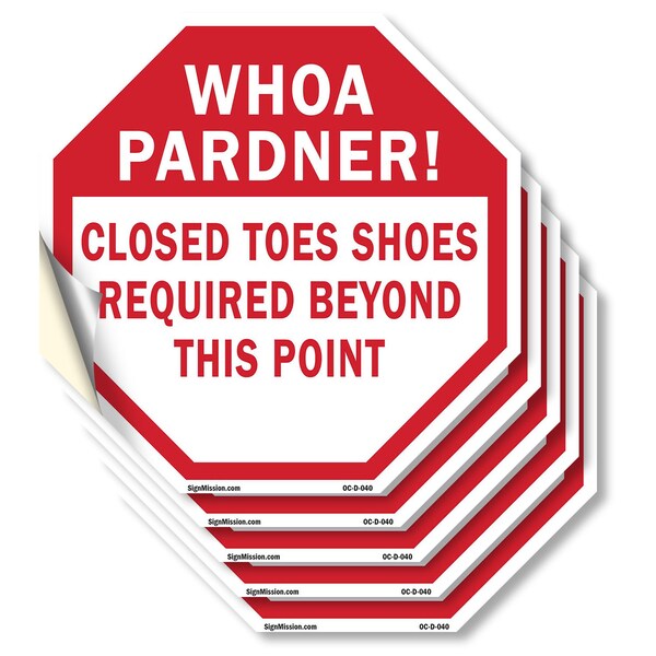 Signmission Whoa Pardner! Closed Toes Shoes Req, 4 inch X 4 inch, Vinyl Decal, 5PK OC-D-5PACK-4-40 - main