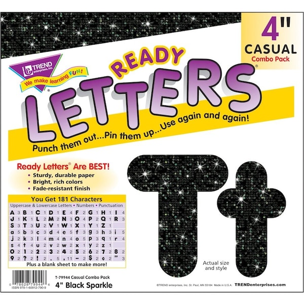 Trend Enterprises Black Sparkle 4" Casual Combo Ready Letters®, PK3 T79944 - main
