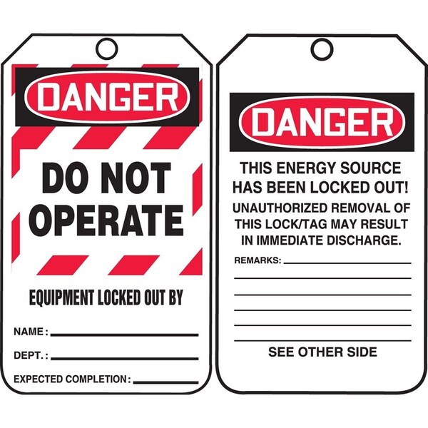 Accuform Safety Tags, Danger Do Not Operate Equipment Locked Out, 5.75" X 3.25", PF-Cardstock, 25/PK MLT409CTP - main