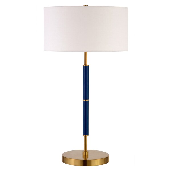 Homeroots 25" Blue and Gold Metal Two Light Table Lamp With White Drum Shade 524308 - main