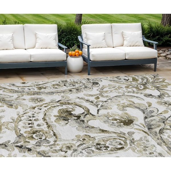 Homeroots 9' X 12' Brown Ivory And Tan Paisley Washable Indoor Outdoor Area Rug 588640 - main