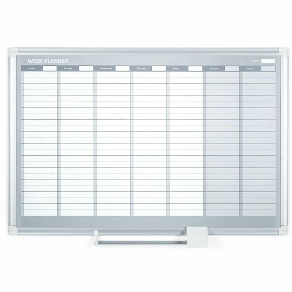 Mastervision Calendar Planning Board, Steel, 26 in, 42 1/2 in, Aluminum Frame, White/Gray, Matte GA0396830 - main