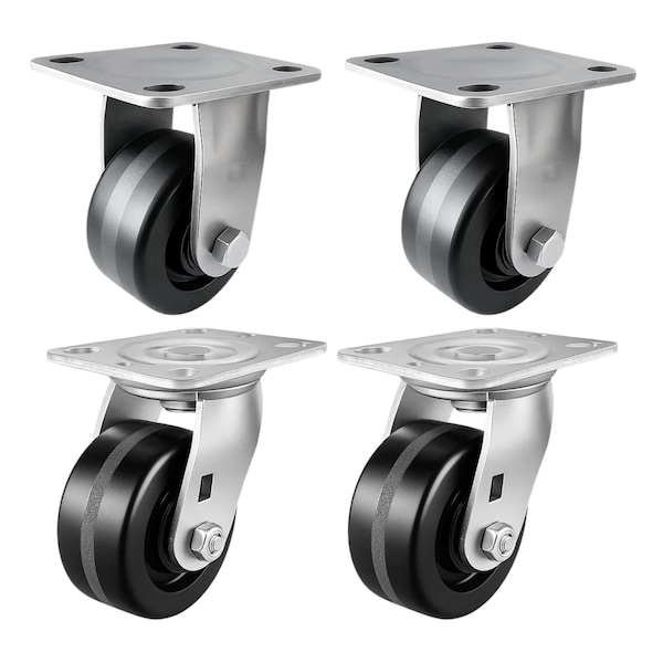 Hyw Products Heavy Duty Caster Set 4in Phenolic Wheels, 2 Rigid & 2 Swivel, 4PK 40-40R-A1-PH-2,40-40S-A1-PH-2 - main