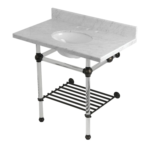 Kingston Brass 36-Inch Carrara Marble Console Sink with Acrylic Legs and Shelf, 8-Inch, 3-Hole KVPB36MAB5 - main