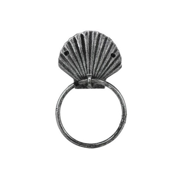 Handcrafted Decor Antique Silver Cast Iron Seashell Towel Holder- 8.5 in. K-0102F-silver - main