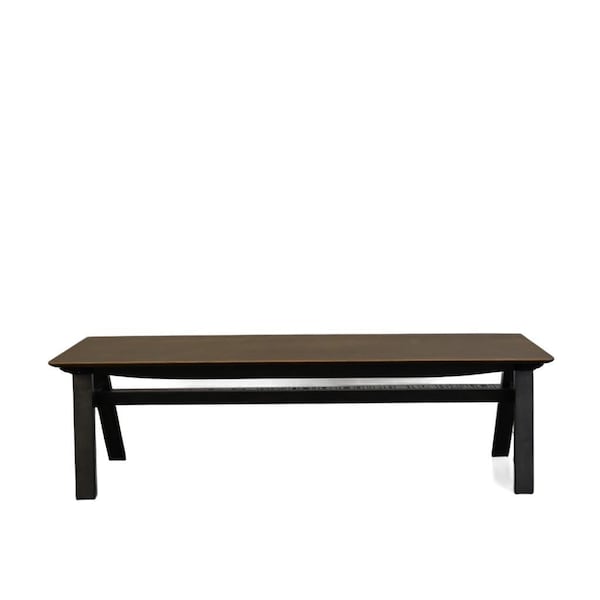 Homeroots 59in Walnut and Black Solid Wood Dining Bench 716239 - main