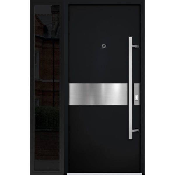 Vdomdoors Steel Door Deux 6072 Black Enamel Sidelight Exterior Window Sidelite Entry Door Painted W36+14xH80 DEUX6072EXD-BLK-W36+14 X H80-LH-I - main