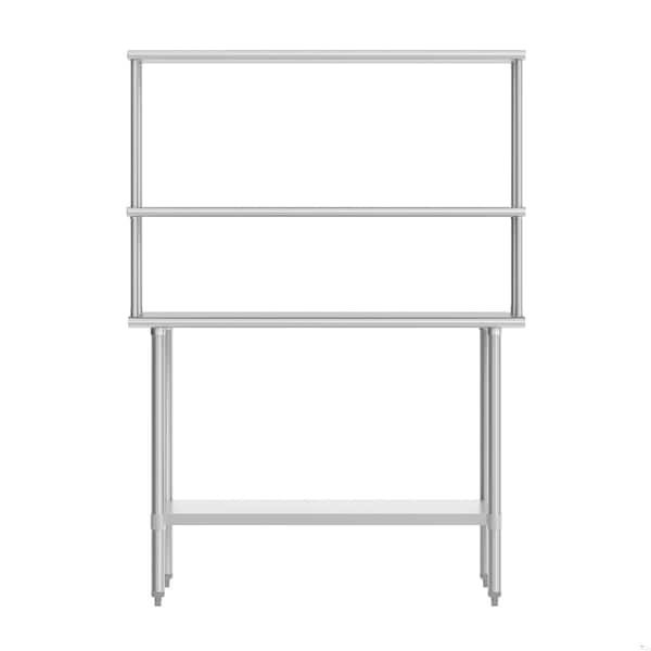 Flash Furniture Reese 30x48 Portable Work Table, SS Top Shelf and Dbl Overshelves and Galvanized Steel Undershelf NH-WT-3048-OSH-GG - main