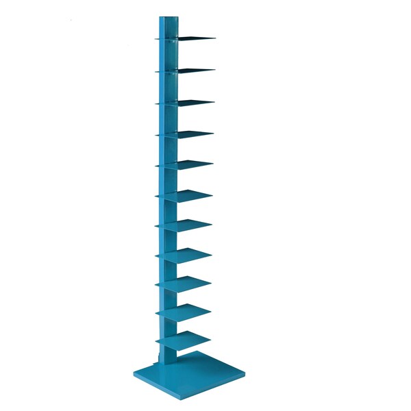 Homeroots 65" Blue Metal Twelve Tier Narrow Tower Bookcase 490411 - main