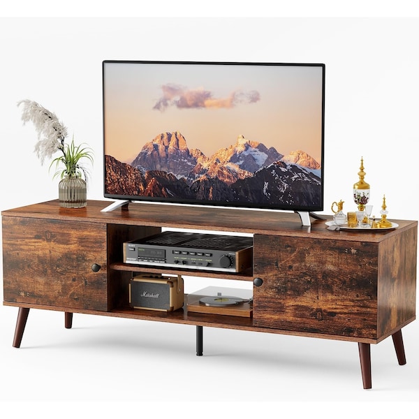 Simple Deluxe InfiniPower TV Stand for 55 60 inch TV Entertainment Center with Storage Mid Century Modern Televis 3A88TVS001BRN01 - main
