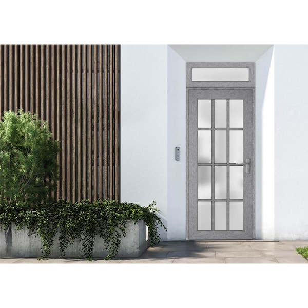 Vdomdoors Front Exterior Prehung FiberGlass Door Frosted Glass / Manux 8312 Grey Ash / Transom Window / Offic MANUX8312EXD-SS-W36 x H80+14-LH - main