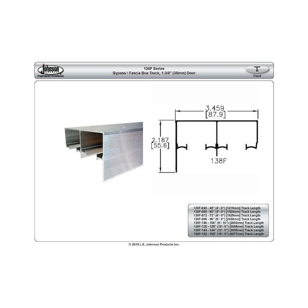 Le Johnson Track Bypass Door Fascia 72 in L F/ 1-3/8 in 138F-072 - main