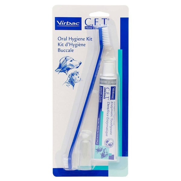 Virbac CET Oral Hygiene Kit 1 toothbrush, 1 finger brush, toothpaste, Canine 003386 - main