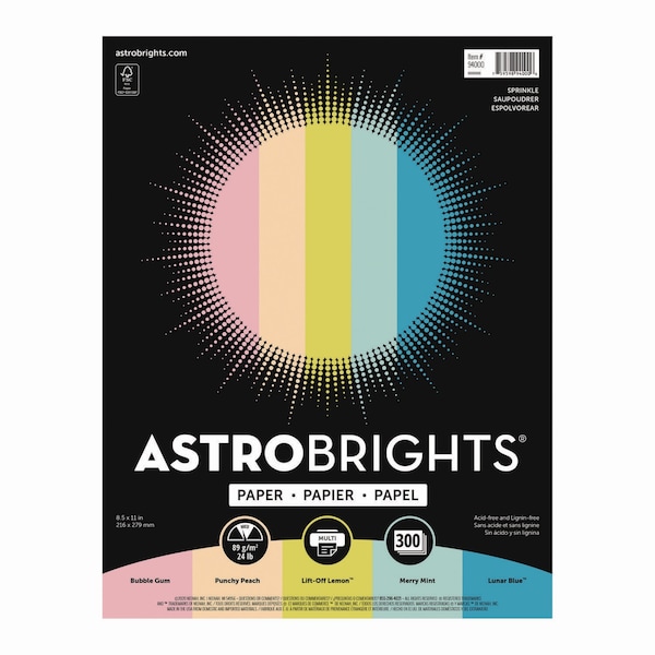 Astrobrights Color Paper - inSprinklesin Assortment, 24 lb Bond Weight, 8.5 x 11, 25 Assorted, 300PK 94000 - main
