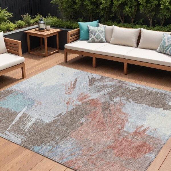 Homeroots 10' X 14' Taupe Copper And Ivory Abstract Washable Indoor Outdoor Area Rug 618501 - main