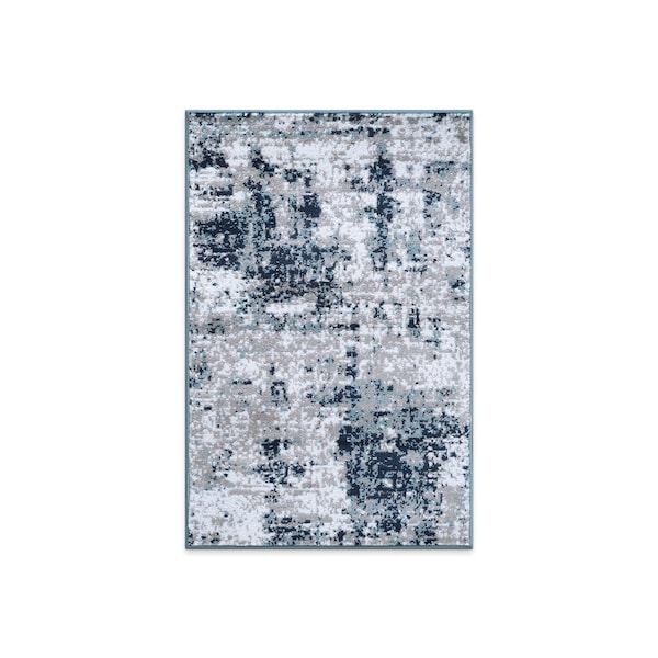 World Rug Gallery Distressed Abstract Area Rug 2 ft 7 in x 4 ft Blue 910BLUE27X4 - main