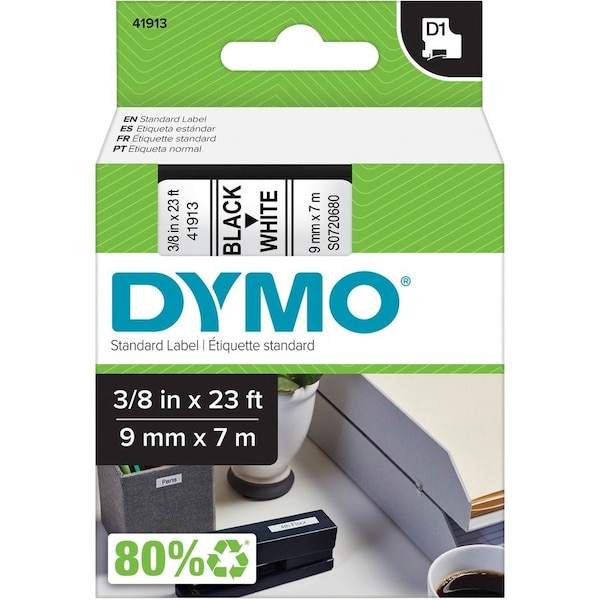 Dymo Adhesive Label Tape Cartridge 3/8" x 23 ft., Black/White 41913 - main