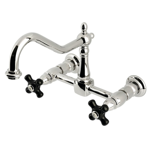 Kingston Brass Two-Handle Wall Mount Bridge Kitchen Faucet, Polished Nickel KS1246PKX - main