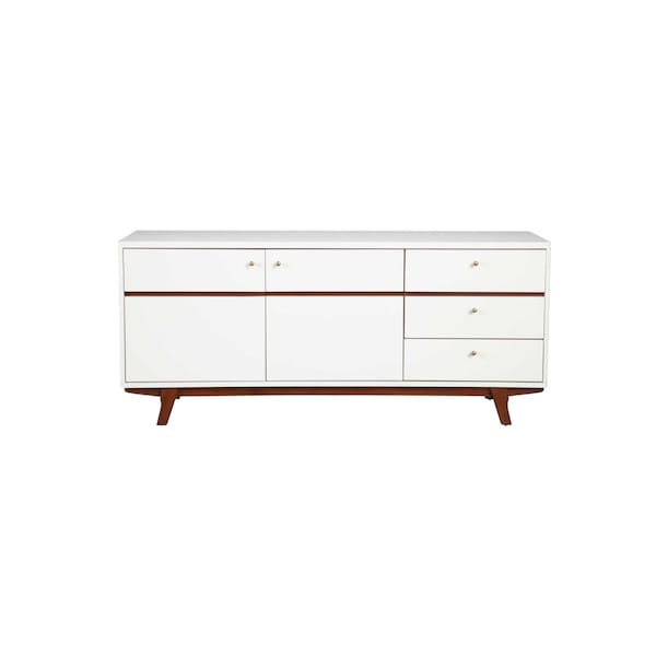Homeroots 65in White Mahogany Solids And Veneer Cabinet Enclosed Storage TV Stand 404272 - main