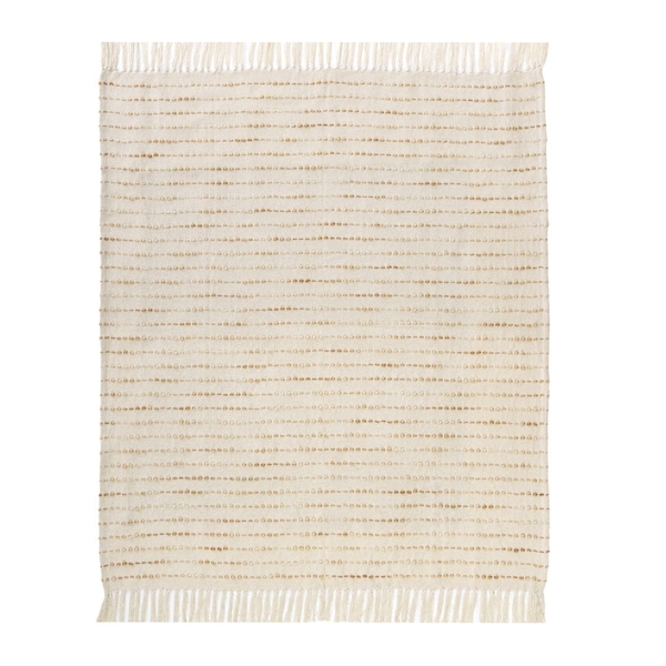 Homeroots 50" X 60" White And Brown Cotton Blend Woven Striped Throw Blanket with Fringe 548879 - main