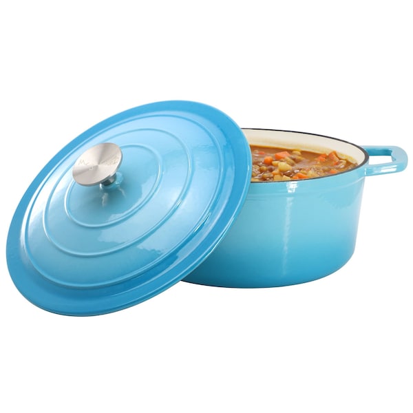 Megachef 5 Quarts Round Enameled Cast Iron Casserole with Lid in Blue MG-CR25AB - main