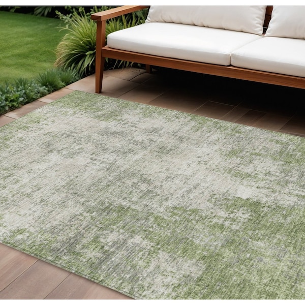 Homeroots 10' X 14' Green And Ivory Abstract Washable Indoor Outdoor Area Rug 612327 - main