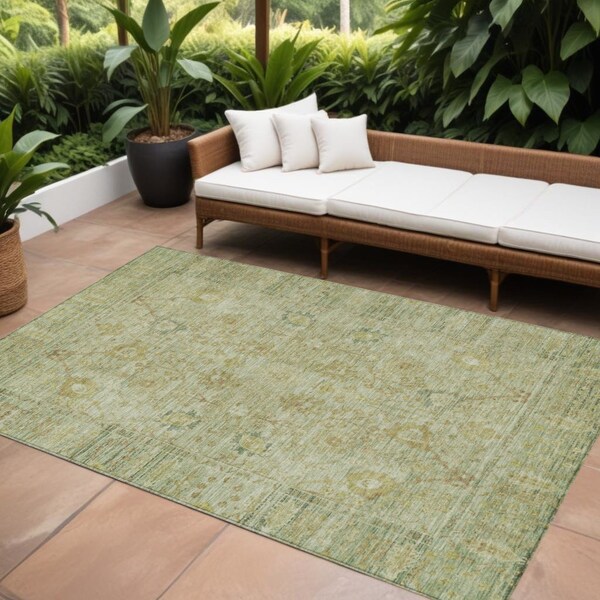 Homeroots 10' X 14' Sage Green And Brown Oriental Washable Indoor Outdoor Area Rug 603886 - main