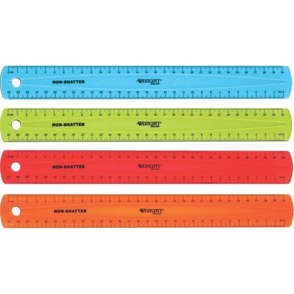 Westcott Shatterproof Ruler, Assorted Translucent Colors, 12, Assorted ACM14381 - main