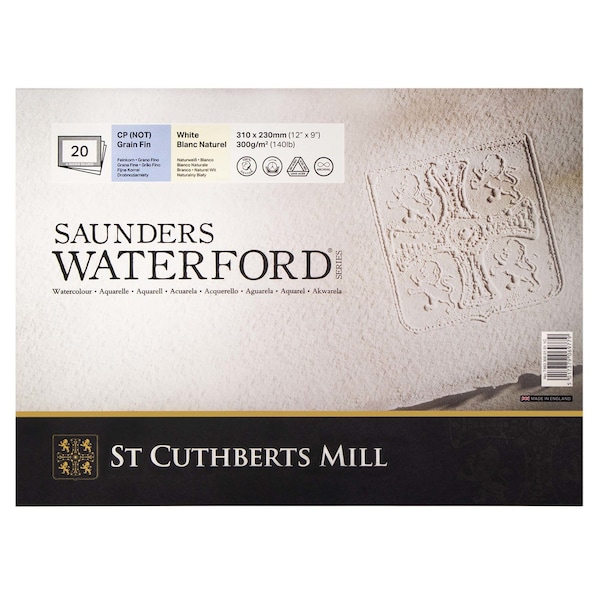 St Cuthberts Saunders Waterford Watercolor Block, Cold Pressed, White, 140lb/300gsm, 20 Sheet, 12x9 inch T46330001011C - main