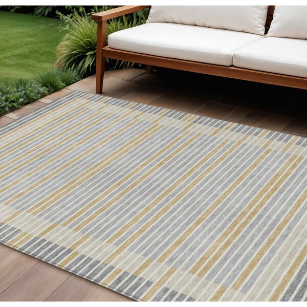 Homeroots 9' X 12' Gray And Silver Striped Washable Indoor Outdoor Area Rug 610472 - main