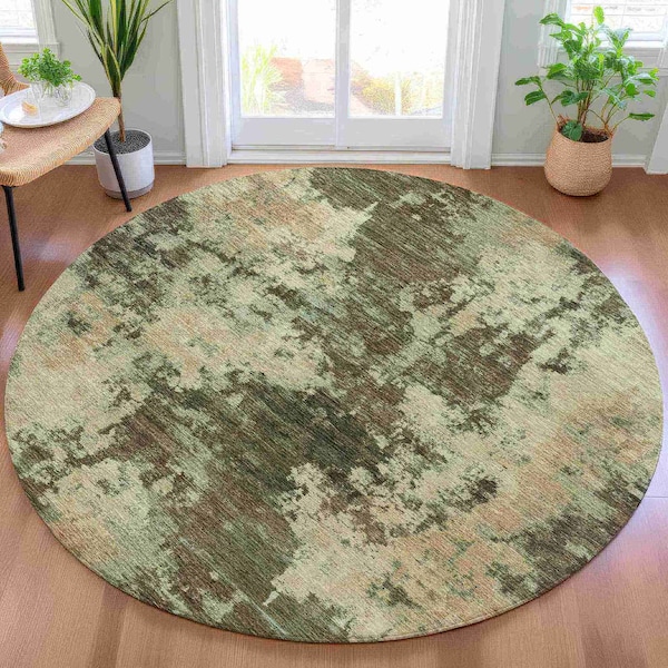 Homeroots 8' Brown And Beige Round Abstract Washable Indoor Outdoor Area Rug 630671 - main
