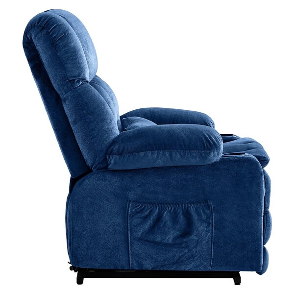 Homeroots 38" Blue Tufted Velvet Heated Massage Lift Assist Recliner With USB 718903 - main