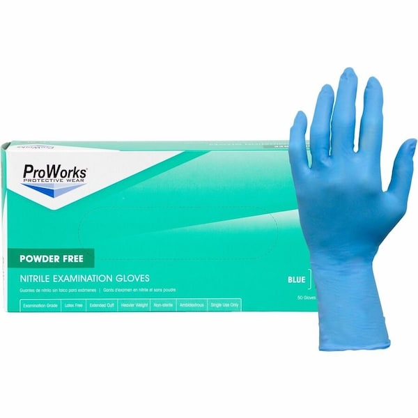 Proworks Nitrile Powder-Free Exam Gloves - 8 mil Thickness x 12in Glove Length - Medium Size - For, 10PK N108EPFMED - main