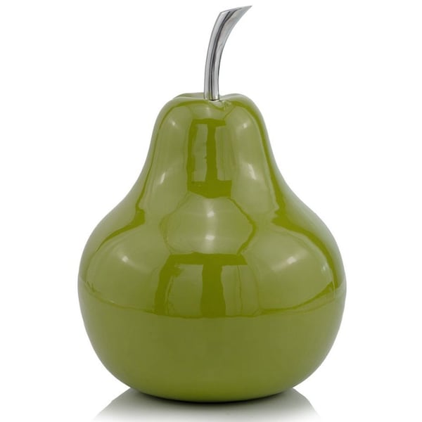Homeroots 16" Green Aluminum Decorative Pear Tabletop Sculpture 354657 - main