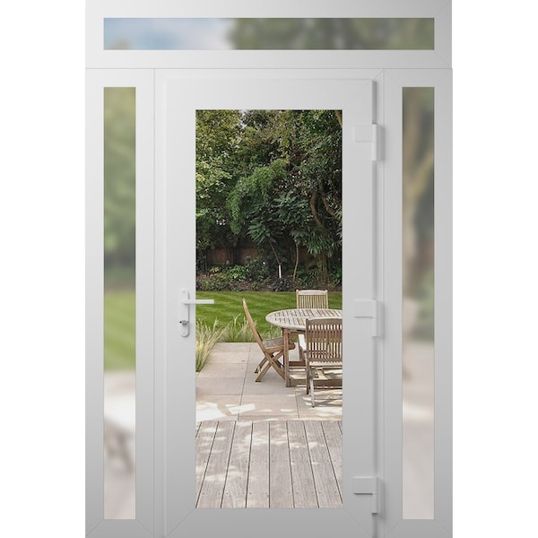 Vdomdoors Front Exterior Prehung Metal-Plastic Door Clear Glass / MANUX 8666 White Silk / Office Commercial a MANUX8666EXD-WS-W12+36+12xH80+12-LH-I - main