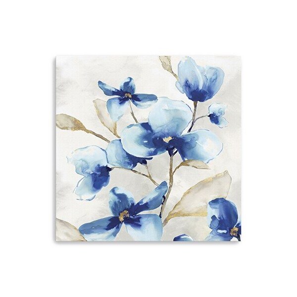 Homeroots 20" x 20" Watercolor Shades of Blue Floral Canvas Wall Art 399120 - main