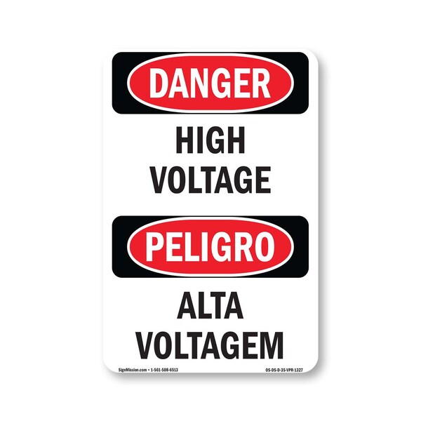 Signmission Safety Sign, OSHA Danger, 5" Height, High Voltage Bilingual, D-35-VPR-1327 OS-DS-D-35-VPR-1327 - main