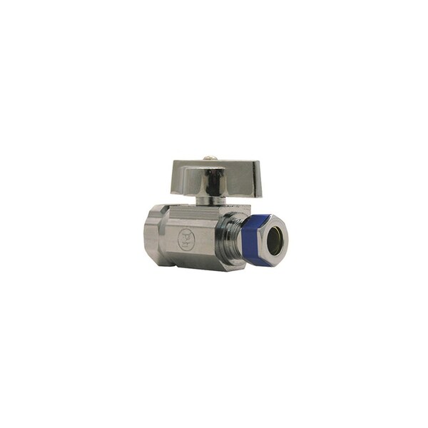 Larsen Supply Co. Straight Valve, Quarter Turn, Chrome, 1/2-In. Female Pipe Thread Inlet x 3/8-In. Compression Outlet 2693087 - main