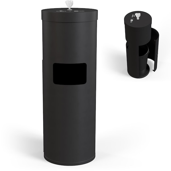 Wipex Stainless Steel Black Floor Dispenser with Trash Can, Fits 99% of Refill Rolls, Matte Brushed Metal WX72192BFD - main