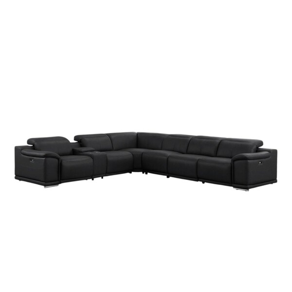 Homeroots Black Leather Modular L Shaped Seven Piece Corner Sectional With Console 643896 - main