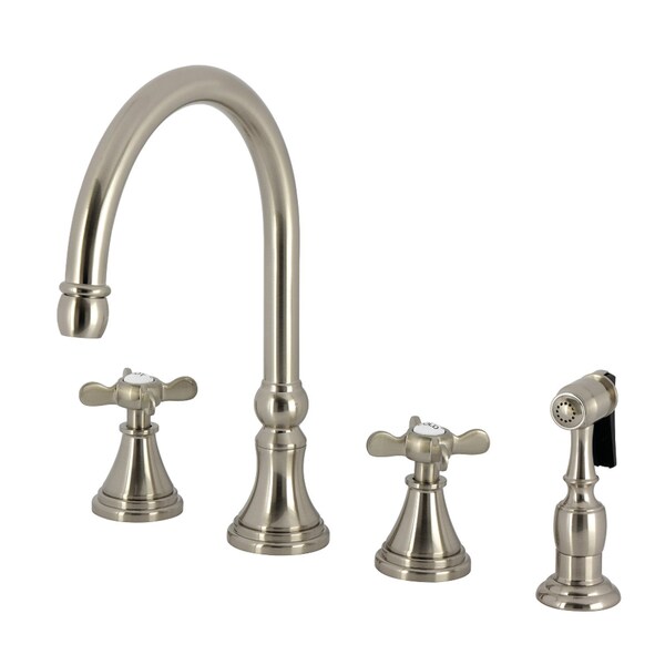 Kingston Brass Double-Handle Widespread Kitchen Faucet with Brass Sprayer, Brushed Nickel KS2798BEXBS - main